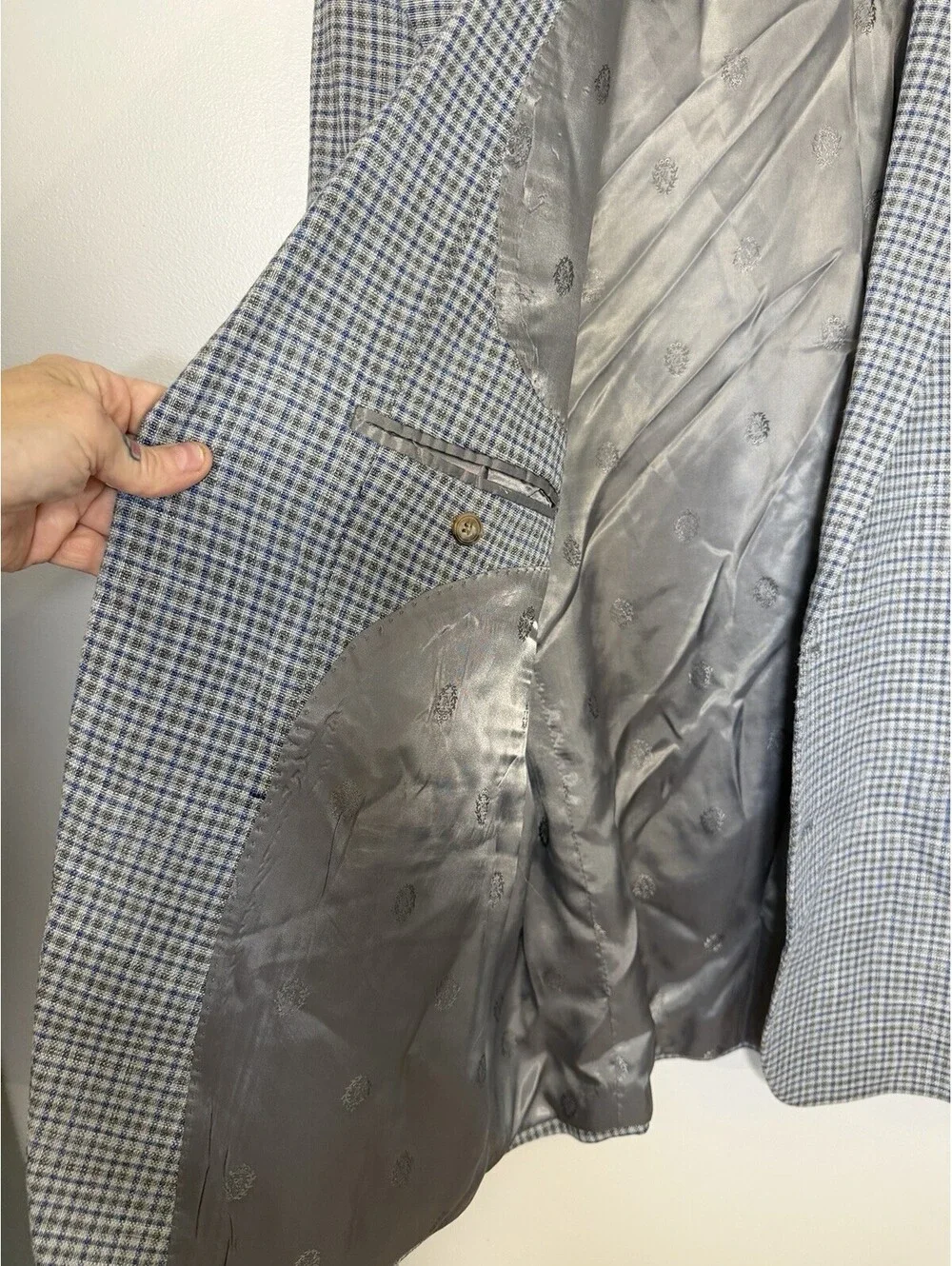 Lauren Ralph Lauren Blazer 46R Grey Blue Plaid Check Stretch Jacket Sport Coat